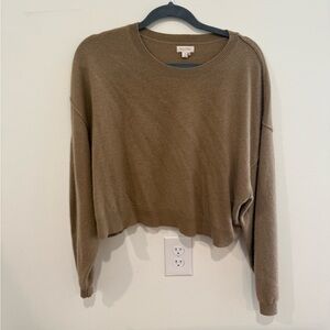 Pilcro 100% Cashmere Brown Cropped Crewneck Sweater Medium